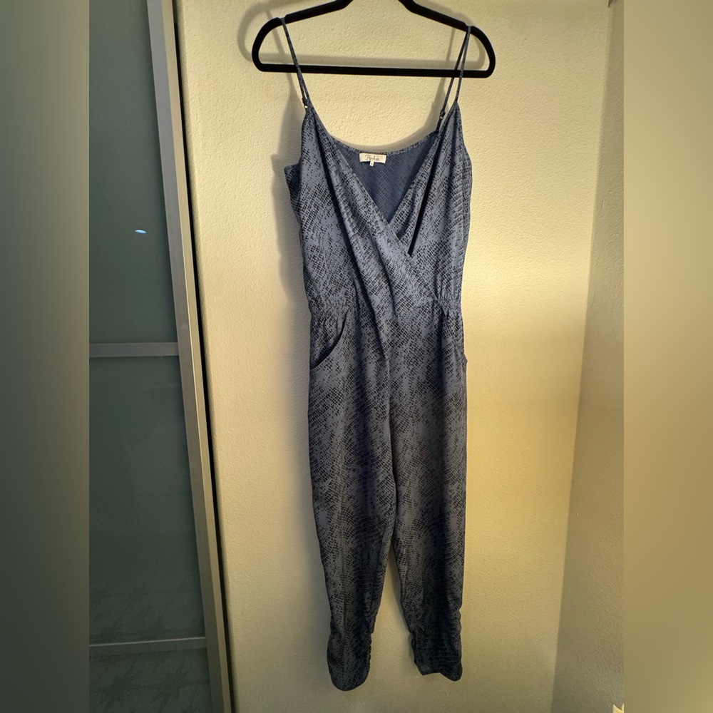 Parker Blue Silk Jumpsuit with Tapered Legs - Picture 2 of 4